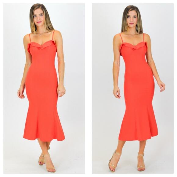 Likely Johnna Sweetheart Neckline Midi Dress Size 0 Orange Cocktail Wedding - Picture 1 of 14